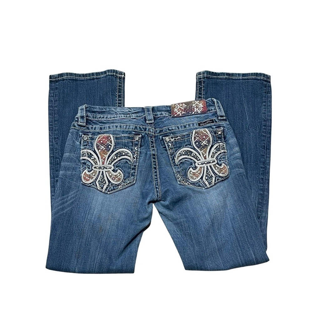 Y2K Miss Me Bootcut Bling Thick Stitch Jeans Size 28 38x31 Embellished